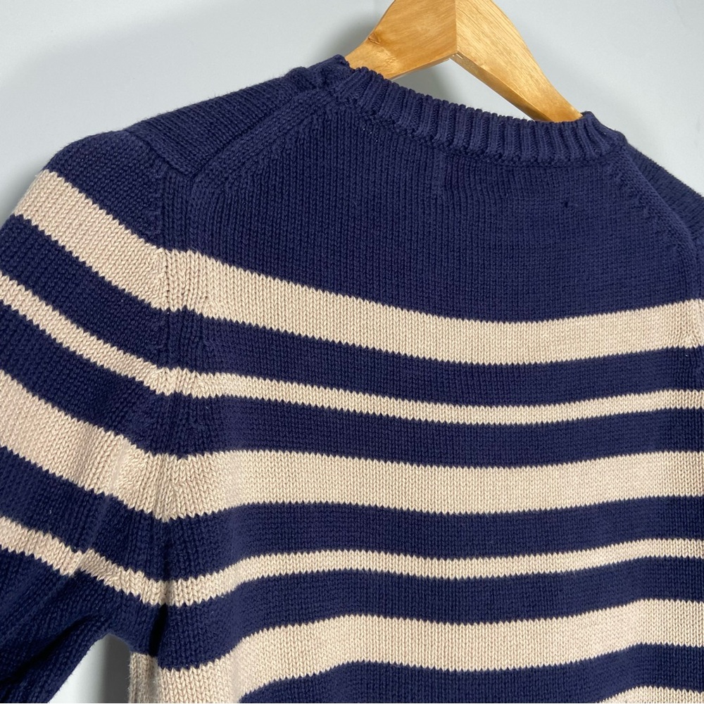 Lands End Vintage Short Sleeve Sweater Cream Navy Nautical Coastal Grandma Knit - Picture 6 of 9